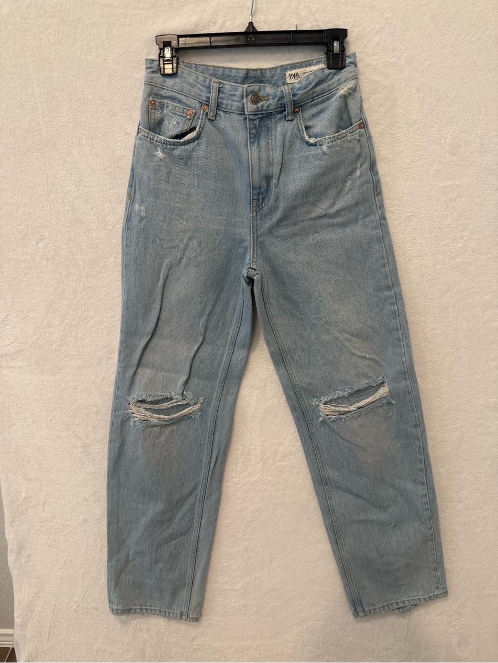 Zara Light Wash Distressed High-Rise Boyfriend Jeans